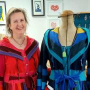 Wilma Bouwmeester with her Lyudmila coat, one of her upcycling projects which she auctioned off in support of the Ukraine Crisis appeal. Photo: Heleen Kennedy