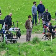 Harrison Ford in his Indiana Jones costume at Leaderfoot Viaduct in June 2021