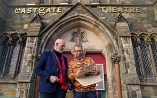 Richard Nisbit (right) whose mum had the first idea to create a theatre and Steven Russell who played Prospero in a 1998 production of the Tempest for Shakespeare at Traquair, outside the Eastgate Theatre. Photo: Eastgate Theatre