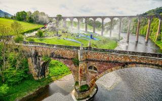 Impressive scenes at Leaderfoot Viaduct where HBO's The Franchise is filming this week