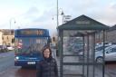 Community Councillor Janet Moxley at one of Biggar's busiest bus stops