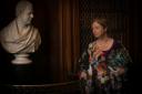 Dame Hilary Mantel with a bust of Sir Walter Scott at Abbotsford, Scott’s home in the Scottish Borders. Credit: Lloyd Smith