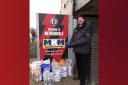 Gala Fairydean Rovers FC Community Trust Chairman Ross Buchan with some of the donations from fans