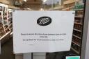 The notice advising of the lunchtime closure at Peebles' Boots
