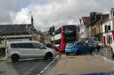 A photo of congestion at the new crossing posted on Facebook page Peeblesshire Road and Traffic Watch
