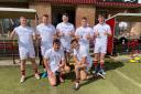 Gala Rugby Club players wearing United To Prevent Suicide t-shirts this summer. Photo: NHS Borders
