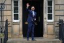 First Minister of Scotland Humza Yousaf outside Bute House, Edinburgh, after holding his first Cabinet meeting
