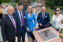 Photo shows the unveiling of the plaque (from left):Cllr Glen Sanderson, Leader of Northumberland County Council;  Toru Higuchi (JSCE)  -  Japanese Society of Civil EngineersTonja Koob Marking (ASCE)  American Society of Civil Engineers Cllr Mark Rowley,
