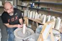 Peebles ceramacist Steve Smith, 43, at work on his ‘signature’ seascape vase