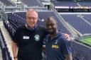 Bruce with Ledley King ay ‘Big Stadium Sit Down’ challenge for Doddie