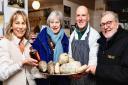 Former Prime Minister Theresa May MP with Peebles MP David Mundell and Louise and Callum Forsyth of Forsyths of Peebles butchers