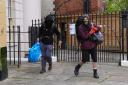 Squatters leaving the York & Albany pub near Regent’s Park (Lucy North/PA)