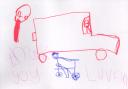 A drawing by five-year-old Findlay Leite (who lives at Skirling Mill) to say thank you. It shows him riding his bike, with a 40mph sign and a lorry. Photo: Skirling Community Council