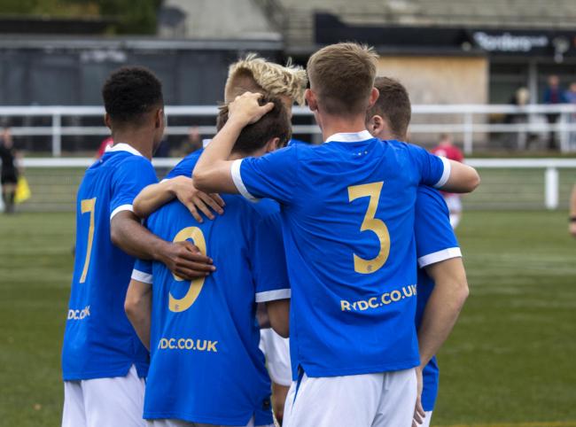 Rangers youngsters celebrate a goal on their last visit to the Borders. Photo Thomas Brown