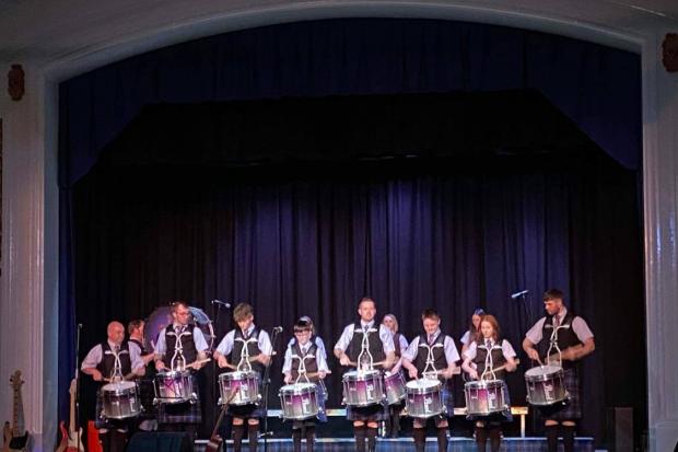 The drum corp showed off their skills on Saturday – Lead by lead drummer Craig Rendle. Photo: Tweedvale (Innerleithen) Pipe Band