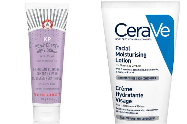 Peeblesshire News: First Aid Beauty KP Bump Eraser Body Scrub and CeraVe Facial Moisturising Lotion. Credit: CeraVe