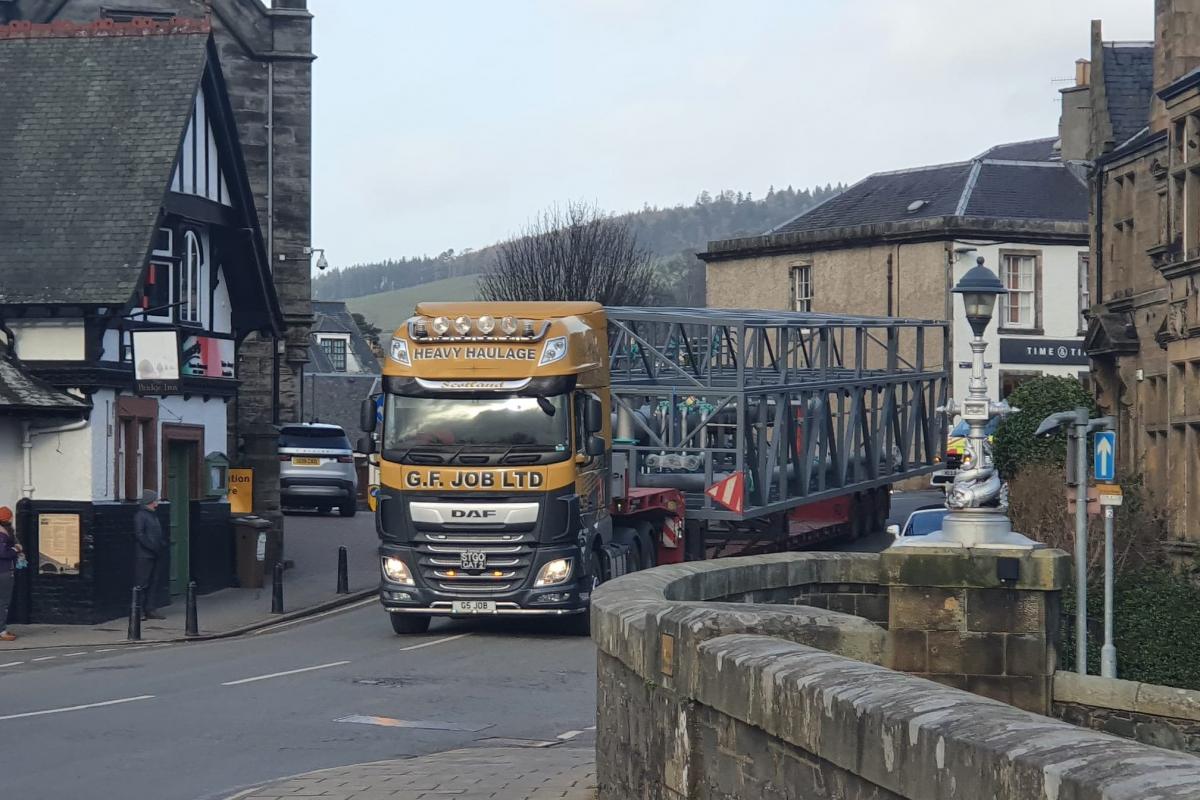Parts of the new Peebles water treatment facility being transported to the town from the Highlands. Photo: Scottish Water