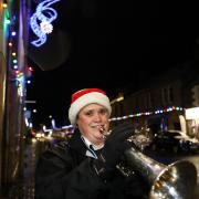 Innerleithen Silver Band Member Jill Keddie with Christmas lights. Photos: Helen Barrington