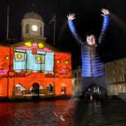 Art designs projected onto Kelso Town Hall