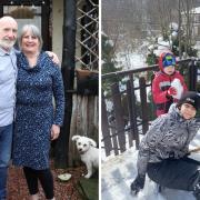 John Dodds and Carole Gascoigne have opened their home in Bulgaria up to a family of four who fled Ukraine earlier this month. Right, Vladik and Nail playing in the snow in Bulgaria. Photos: Helen Barrington and Galia Mihalchenko
