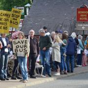 Bus protestors at West Linton. Photo: Mark Davey