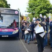 A 102 bus arrives at West Linton. Photo: Mark Davey