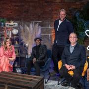 Cerys Matthews, Lemn Sissay, host Damian Barr (standing) and Richard Coles.Credit: Kirsty Anderson/IWC/BBC Scotland