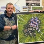 Stuart Herd with his Big Push for Doddie painting