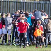 Gala Fairydean Rovers players celebrate with fans after penalty shoot out victory