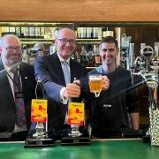 Barry Watts from the Society of Independent Brewers, John Lamont MP, and Tempest co-owners Gavin Meiklejohn and Annika Meiklejohn