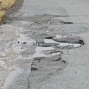 A pothole two miles outside of West Linton on the B7059