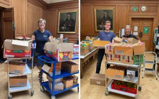 Volunteers from the UCI Cycling World Championships donating snacks and sanitary items to the Peeblesshire Foodbank. Photo: Peeblesshire Foodbank